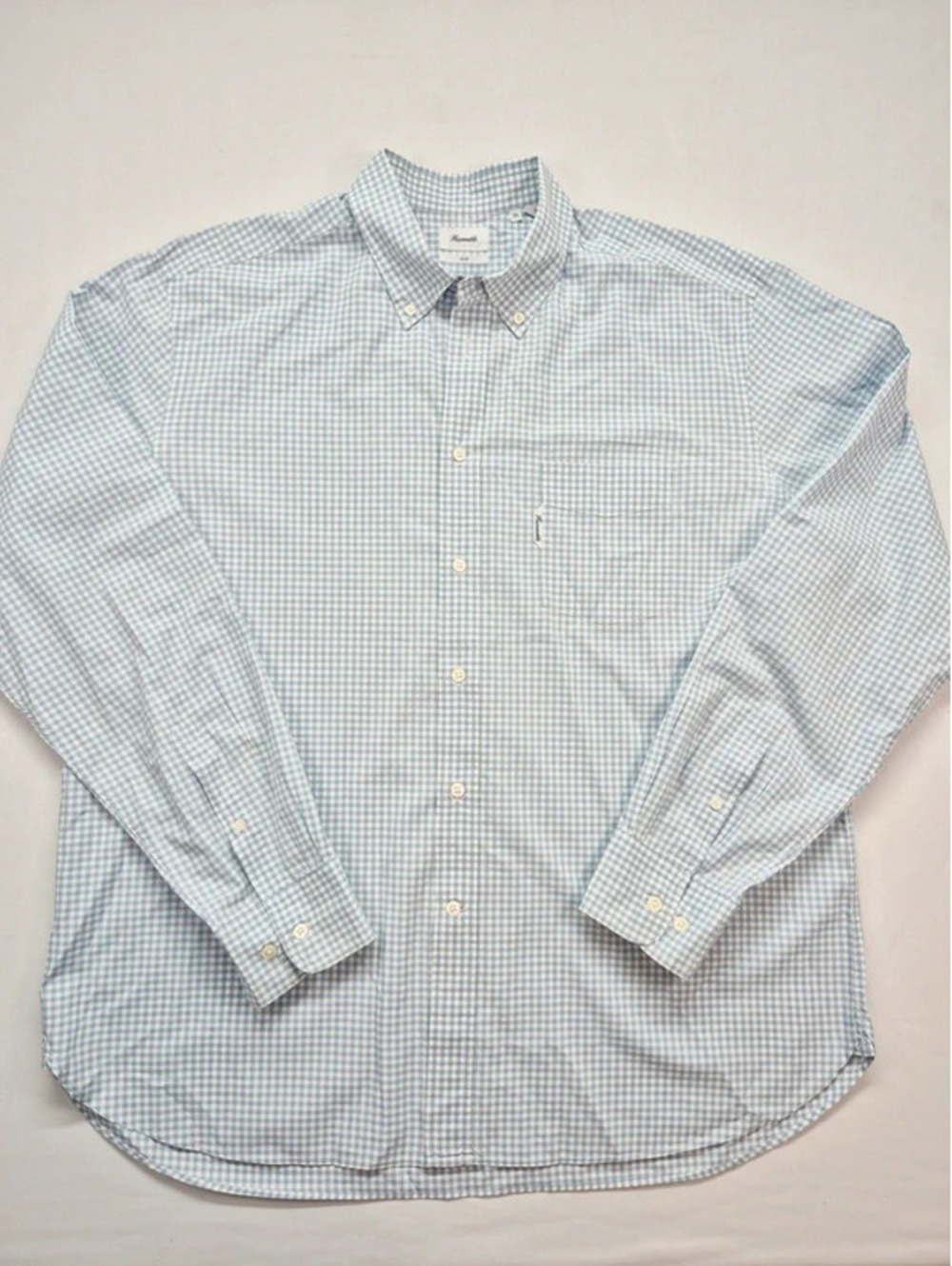 Façonnable Mens XXL Club Cotton blue white checked Long-sleeve Button-down Shirt